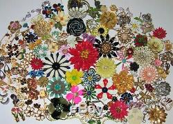 100 Flower Jewelry HUGE Lot Vintage-Mod Painted Enamel Pin Brooch Earrings Sets+