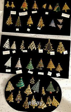 100 Vintage Christmas Tree Rhinestone Brooch Pin Lot Mylu Radko Eisenberg Ice RS