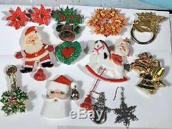 100 Vintage Christmas Tree Rhinestone Brooch Pin Lot Mylu Radko Eisenberg Ice RS
