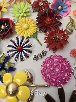 100PC Vintage Enamel Flower Power Jewelry LOT Rhinestone Clip On Brooch Bouquet