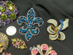 11 Vintage AB Rhinestone Brooch Lot Weiss Made In Austria Avon Sarah Coventry
