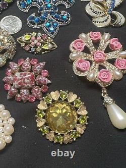 11 Vintage AB Rhinestone Brooch Lot Weiss Made In Austria Avon Sarah Coventry
