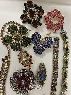 15pc VINTAGE Signed Unsigned Rhinestone Jewelry Juliana Trifari Etc