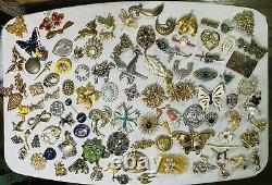 187 Pc Brooch & Clip Lot Rhinestone Figural Vintage Antique Jewelry Many Signed