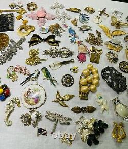 187 Pc Brooch & Clip Lot Rhinestone Figural Vintage Antique Jewelry Many Signed