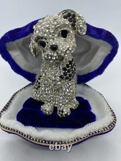 1930s Art Deco Pot Metal Puppy Paste Rhinestones Pin Brooch RARE DETAILED