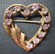 1940s VINTAGE 12K GOLD HEART SHAPED BROOCH LAVENDER RHINESTONES ESTATE ITEM