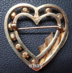 1940s VINTAGE 12K GOLD HEART SHAPED BROOCH LAVENDER RHINESTONES ESTATE ITEM