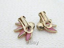 1950 CROWN TRIFARI Gold Tone Pink Glass Squirrel Clip Earrings Brooch Vintage