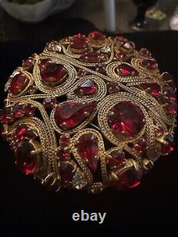 1950's Signed DEPOSE 2.5'' Doomed Vintage Red Rhinestone Brooch Holiday Large