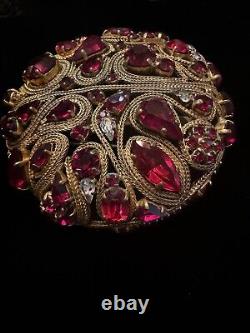 1950's Signed DEPOSE 2.5'' Doomed Vintage Red Rhinestone Brooch Holiday Large