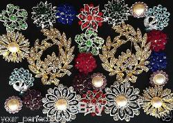 24 pcs Lot Mixed Vintage Style Rhineston Crystal Button Brooch Pin DIY Bouquet