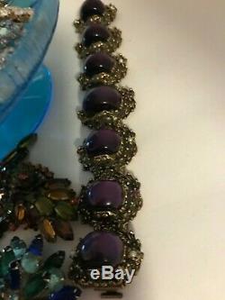 24 piece vintage costume jewelry lot, Juliana bracelets, rhinestone brooches