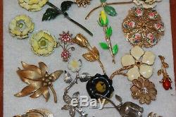 (25) Vintage FLOWER Brooch Pin Lot Enamel Rhinestone Sarah Coventry, Giovanni