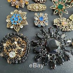 25pc Vintage Quality Rhinestone Brooch Pin Lot MONET DAMAST W. GERMANY AVON GG13