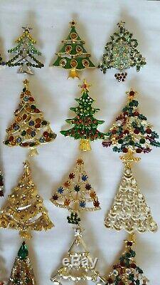 29 Vintage Now Festive Christmas Tree Rhinestone Enamel Holiday Brooch Pin Lot