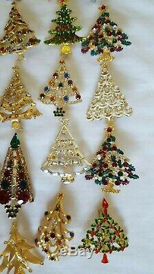 29 Vintage Now Festive Christmas Tree Rhinestone Enamel Holiday Brooch Pin Lot