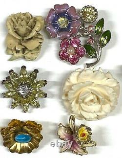 35 pcs Vintage Flower Leave Brooch Pin Rhinestone Enamel Gold Tone Jewelry #PI18