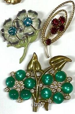 35 pcs Vintage Flower Leave Brooch Pin Rhinestone Enamel Gold Tone Jewelry #PI18