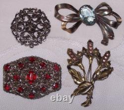 4 Large Antique Brooches/Czech Glass/Pot Metal/Vintage Little Nemo/Art Nouveau