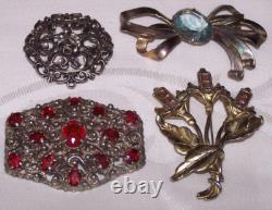 4 Large Antique Brooches/Czech Glass/Pot Metal/Vintage Little Nemo/Art Nouveau