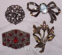 4 Large Antique Brooches/Czech Glass/Pot Metal/Vintage Little Nemo/Art Nouveau