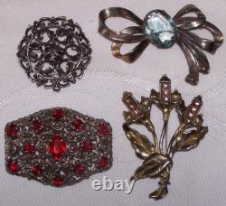 4 Large Antique Brooches/Czech Glass/Pot Metal/Vintage Little Nemo/Art Nouveau