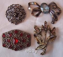 4 Large Antique Brooches/Czech Glass/Pot Metal/Vintage Little Nemo/Art Nouveau