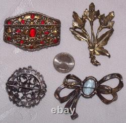 4 Large Antique Brooches/Czech Glass/Pot Metal/Vintage Little Nemo/Art Nouveau
