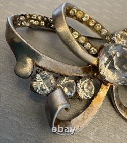 40s Vintage Signed Mazer Sterling Silver Rhinestone Brooch Early Retro Ribbon 3