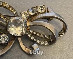 40s Vintage Signed Mazer Sterling Silver Rhinestone Brooch Early Retro Ribbon 3