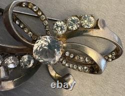 40s Vintage Signed Mazer Sterling Silver Rhinestone Brooch Early Retro Ribbon 3
