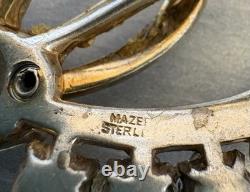 40s Vintage Signed Mazer Sterling Silver Rhinestone Brooch Early Retro Ribbon 3