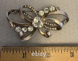 40s Vintage Signed Mazer Sterling Silver Rhinestone Brooch Early Retro Ribbon 3