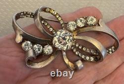 40s Vintage Signed Mazer Sterling Silver Rhinestone Brooch Early Retro Ribbon 3