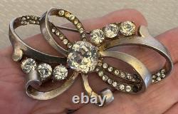 40s Vintage Signed Mazer Sterling Silver Rhinestone Brooch Early Retro Ribbon 3