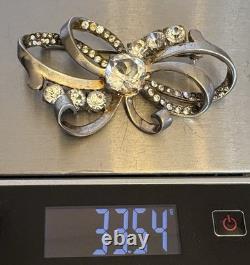 40s Vintage Signed Mazer Sterling Silver Rhinestone Brooch Early Retro Ribbon 3