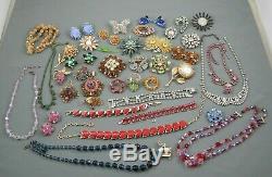 41 PC Vintage Rhinestone Costume Jewelry Lot Some Signed Glass Cabs Brooches