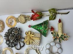 41 Piece Brooch Pin Lot Vintage Gold Signed/Unsigned 2 Missing Stones Reseller