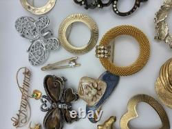 41 Piece Brooch Pin Lot Vintage Gold Signed/Unsigned 2 Missing Stones Reseller
