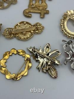 41 Piece Brooch Pin Lot Vintage Gold Signed/Unsigned 2 Missing Stones Reseller