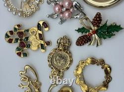 41 Piece Brooch Pin Lot Vintage Gold Signed/Unsigned 2 Missing Stones Reseller