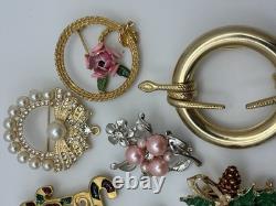 41 Piece Brooch Pin Lot Vintage Gold Signed/Unsigned 2 Missing Stones Reseller