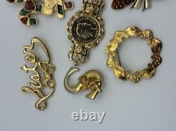 41 Piece Brooch Pin Lot Vintage Gold Signed/Unsigned 2 Missing Stones Reseller
