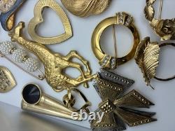 41 Piece Brooch Pin Lot Vintage Gold Signed/Unsigned 2 Missing Stones Reseller