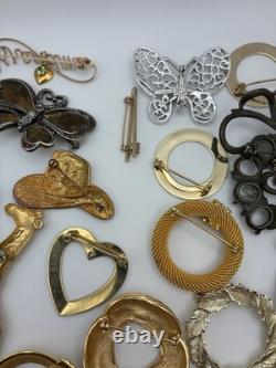 41 Piece Brooch Pin Lot Vintage Gold Signed/Unsigned 2 Missing Stones Reseller
