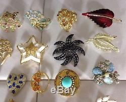 42-piece Lot Of Vintage Estate Crystal Rhinestone Brooches / Pins