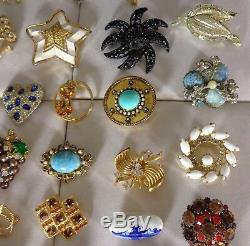 42-piece Lot Of Vintage Estate Crystal Rhinestone Brooches / Pins