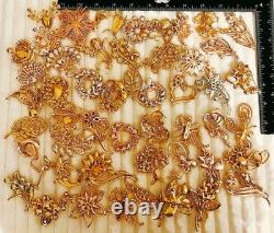 50pc Vintage Style Brooch Lot Colorful Rhinestone Floral Statement Pins