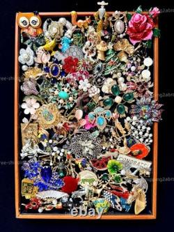 50pcs Vintage Brooches Bulk Lot Mix Enamel Crystal Pearl Retro Pins Resale Gift